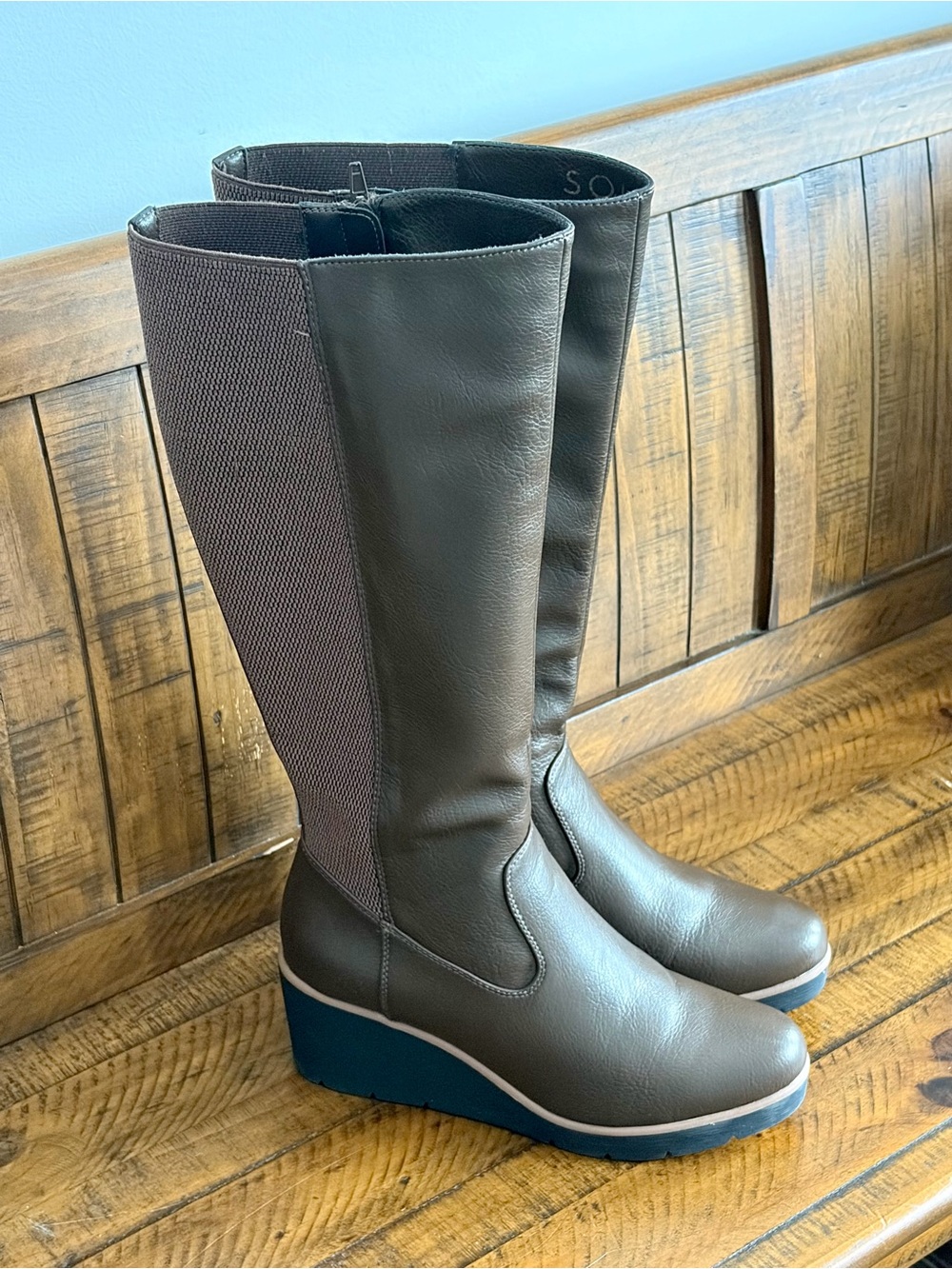 Naturalizer Adrian Soul Dark Olive Tall Wedge Boots with Black Sole